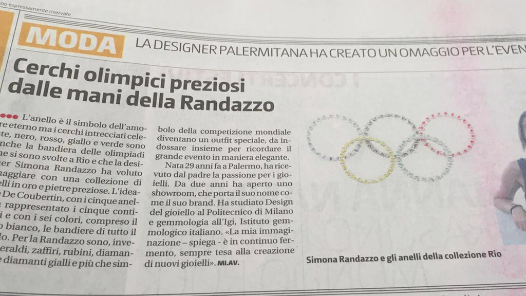 GIORNALE DI SICILIA “CERCHI OLIMPICI PREZIOSI DALLE MANI DELLA RANDAZZO”