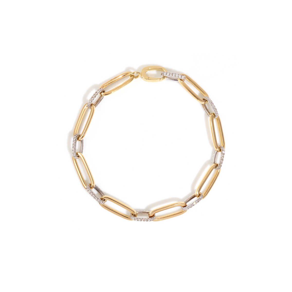 Bracciale Catena in oro e maglie alternate con file di diamanti