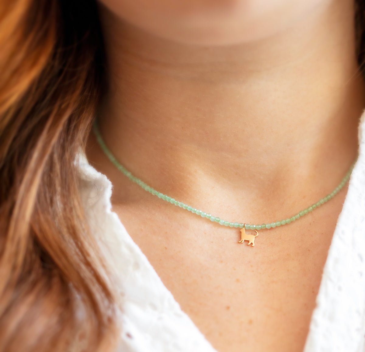 collana perle di giada gatto in oro
