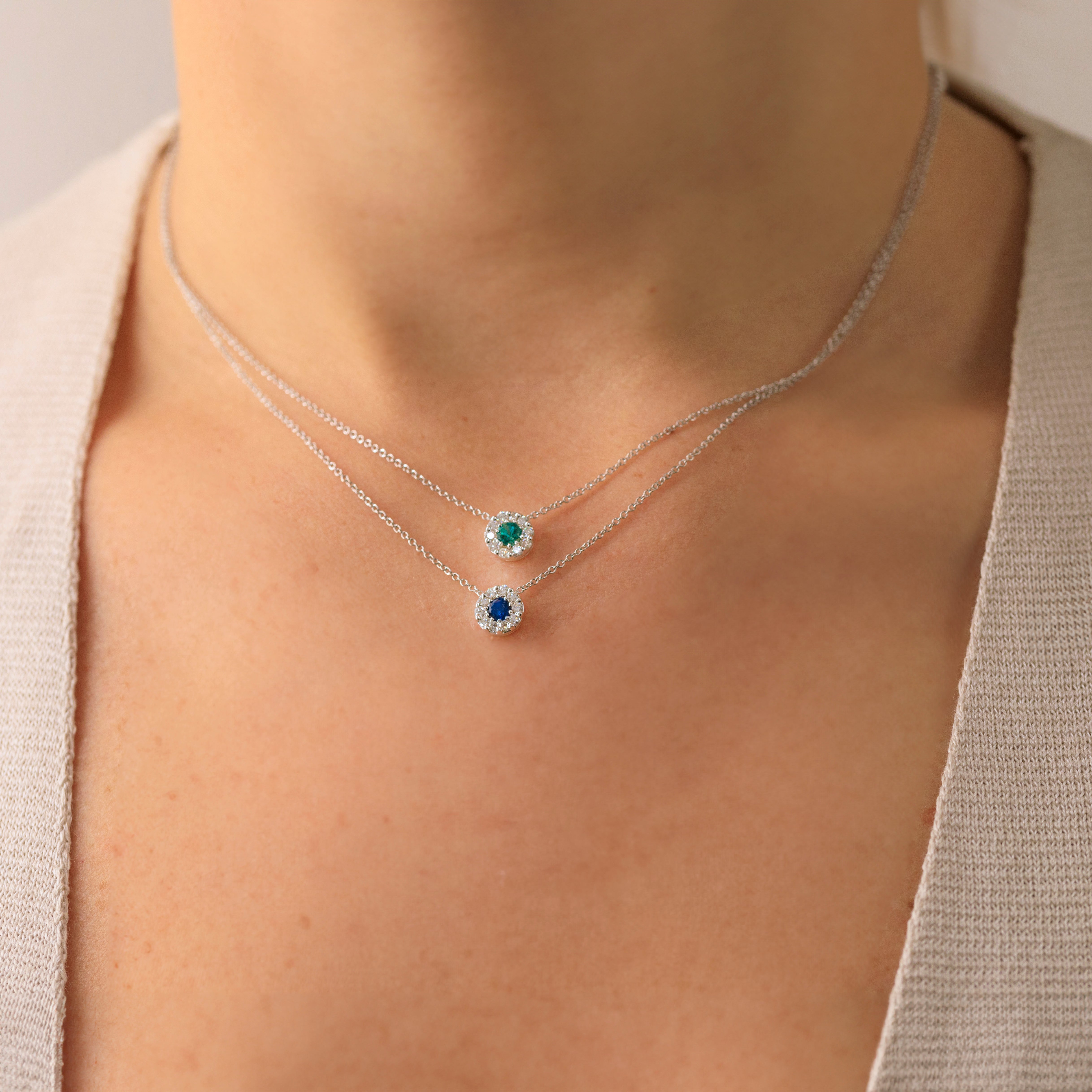 Collana Ciondolo Fiore Zaffiro Blu 2 Ct Rotondo Lab Creata - Foto 9