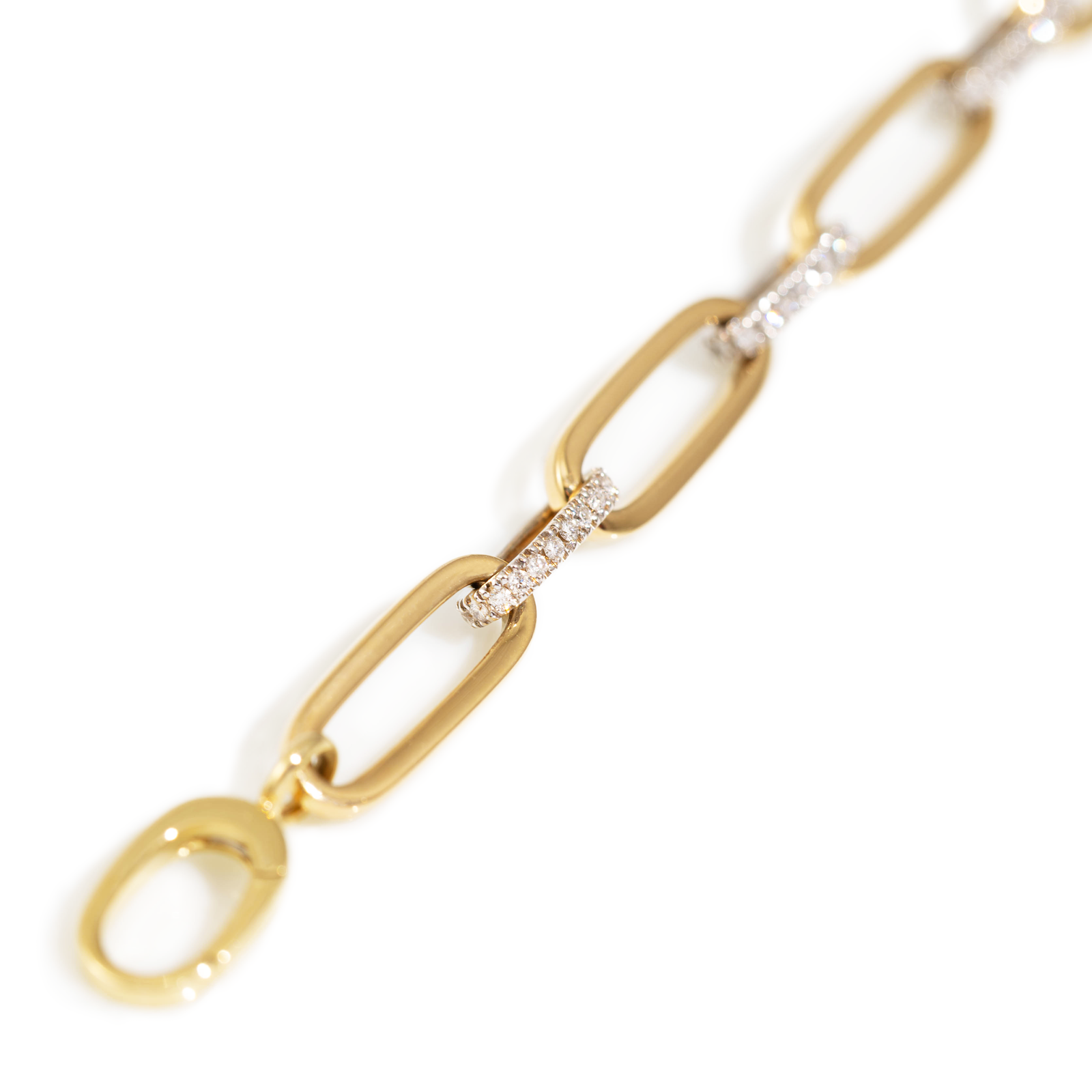Bracciale Catena in oro e maglie alternate con file di diamanti