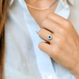 Thin ring with diamond and sapphire ring
