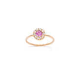 Anello sottile con giro di diamanti e zaffiro rosa