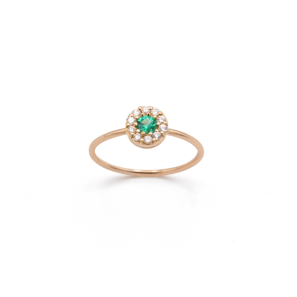 Thin rose gold ring with diamond and emerald ring