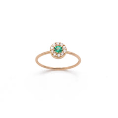 Thin rose gold ring with diamond and emerald ring