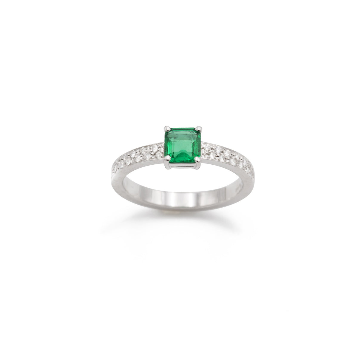 Ring with diamonds and square emerald