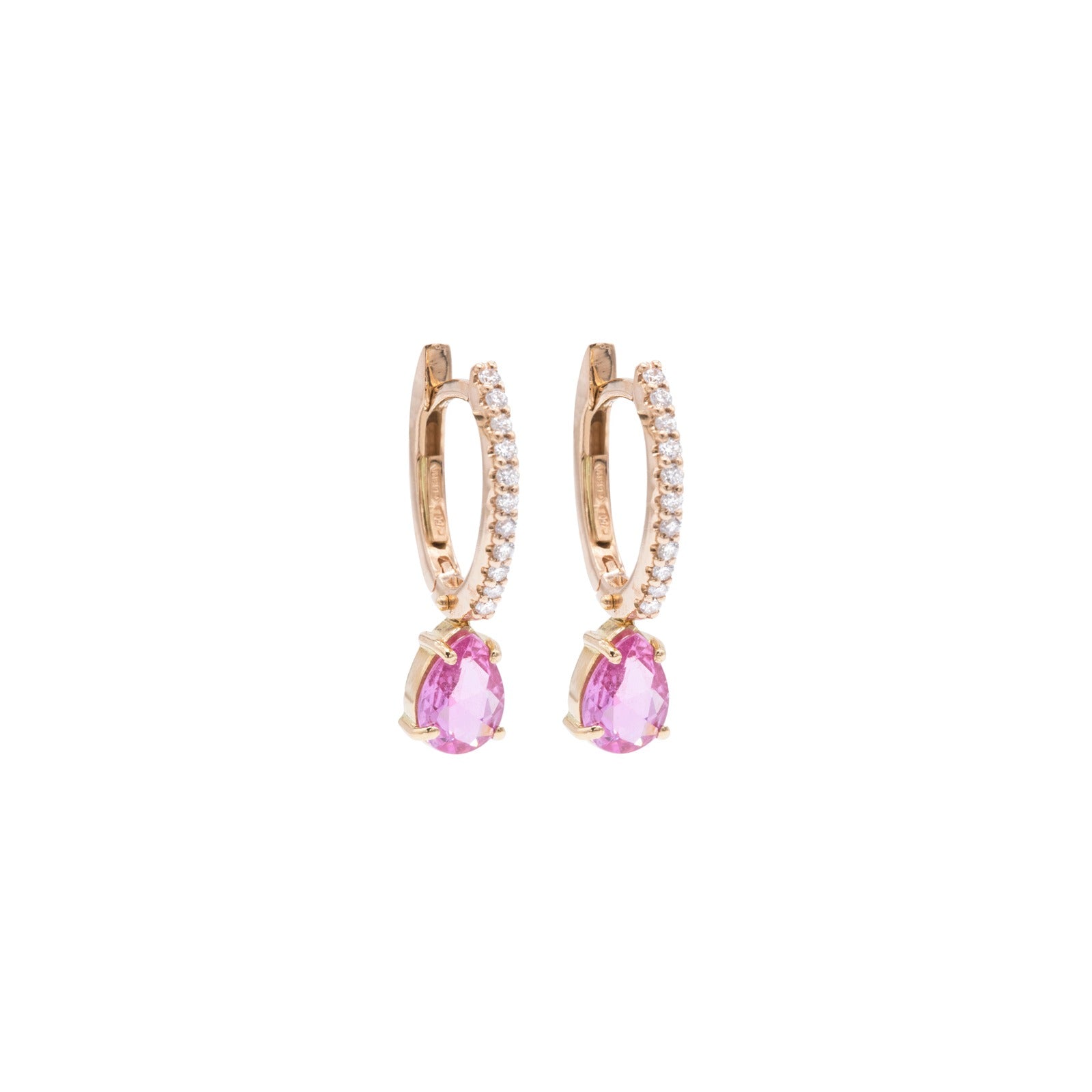 Diamond and pink sapphire hoop earrings
