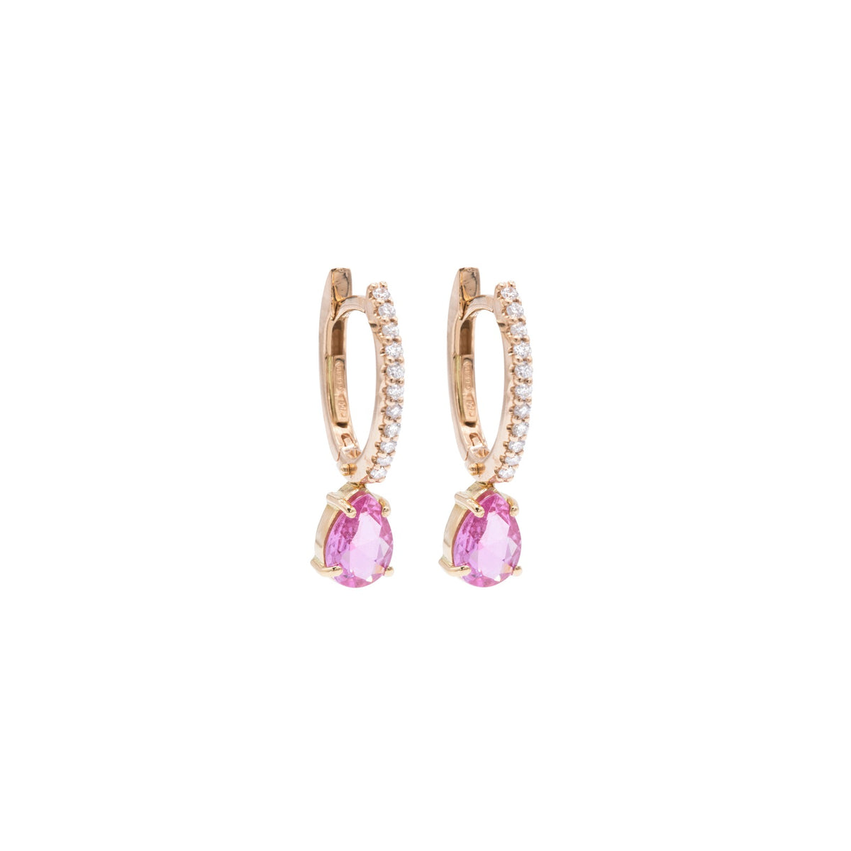 Diamond and pink sapphire hoop earrings