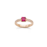 Ring with diamonds and square ruby