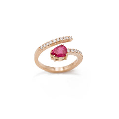 Snake ring with diamonds and ruby
